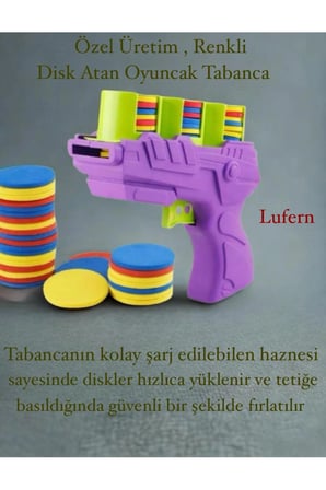 Özel Üretim Disk Atan Oyuncak Tabanca Şarjlı Hafif Dayanıklı Eğlence Renkli Yumuşak 25'li