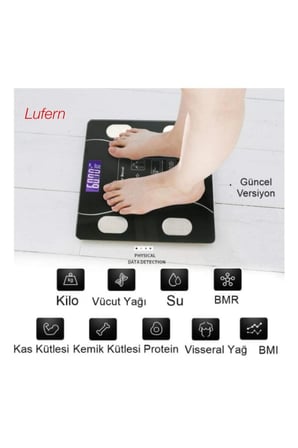 Bluetooth Özellikli Akıllı Tartı Kilo Vücut Yağı Su Oranı Kas Kütlesi Protein Oranı Kemik Kütlesi