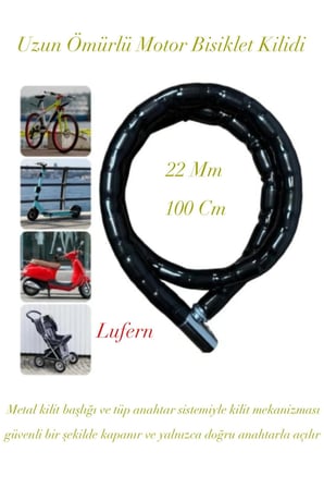 Uzun Ömürlü Motor Bisiklet Kilidi Scooter Metal Kilit Başlık Tüp Anahtar Güvenli Park 22 mm x 100 cm