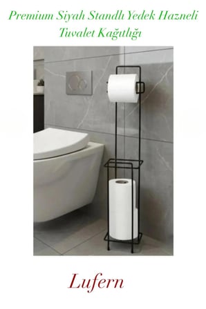 Premium Siyah Standlı Yedek Hazneli Tuvalet Kağıtlığı Banyo Modern Montajsız Uzun Ömürlü Ev Ofis
