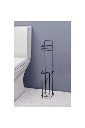 Premium Siyah Standlı Yedek Hazneli Tuvalet Kağıtlığı Banyo Modern Montajsız Uzun Ömürlü Ev Ofis