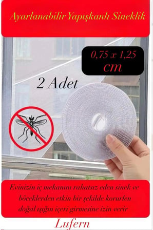 2 Adet Ayarlanabilir Sineklik Cırt Bantlı Yapışkanlı Pratik Pencere Cam Kapı 0,75 cmx1,25 cm 4 mt