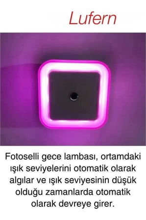 Fotoselli Gece Lambası Karanlıkta Otomatik Yanıp Sönen Aydınlığa Duyarlı Koridor Antre Loş Led Işık