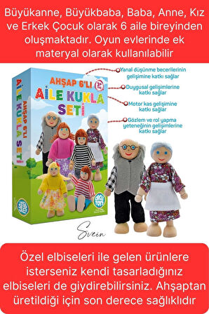 Özel Üretim Ahşap 6'lı Sevimli Aile Kukla Seti Motor Gelişim Hayalgücü Kutulu Eğlenceli Oyuncak