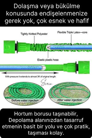 15 Metre Uzayan Bahçe Balkon Sulama Hortumu Esnek Sihirli Sızdırmaz Kademeli Sulama Tabancası Pratik