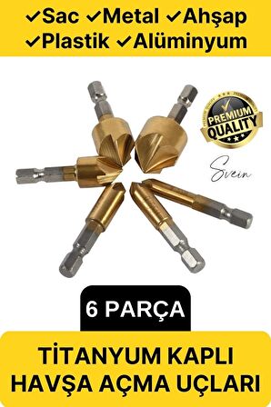 6 Parça Premium Titanyum Kaplama HSS Bits Uçlu Kırılmaz A Kalite Paslanmaz Havşa Açma Matkap Uç Seti