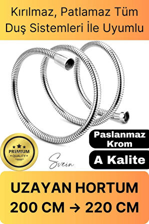 Lüks Paslanmaz Krom Kırılmaz Çatlamaz Tüm Duş Sistemleriyle Uyumlu Uzayan Spiral Hortum Örgü 2,2 mt