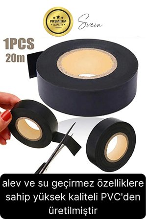 50 Ad. Premium Kalite 20 Mt Yalıtım İzole PVC Elektrik Bandı Su Geçirmez Sızdırmaz Koruma Bant Siyah