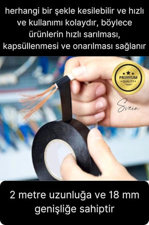 50 Ad. Premium Kalite 20 Mt Yalıtım İzole PVC Elektrik Bandı Su Geçirmez Sızdırmaz Koruma Bant Siyah