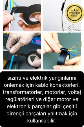 50 Ad. Premium Kalite 20 Mt Yalıtım İzole PVC Elektrik Bandı Su Geçirmez Sızdırmaz Koruma Bant Siyah