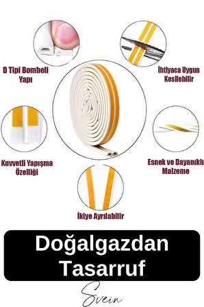 Premium Kapı Pencere Soğuk Toz Geçirmez İzolasyon Fitili Kendinden Yapışkanlı Isı Yalıtım 2x5=10 mt