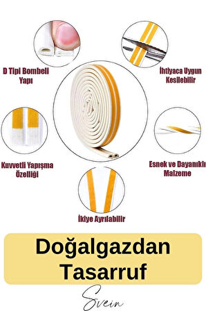 Premium Kapı Pencere Soğuk Toz Sızdırmaz İzolasyon Fitili Kendinden Yapışkanlı Isı Yalıtım 2x5=10 mt