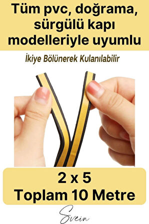 Premium Kapı Pencere Soğuk Toz Sızdırmaz İzolasyon Fitili Kendinden Yapışkanlı Isı Yalıtım 2x5=10 mt