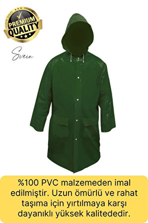 Premium Yeşil Xxl 150 gr Kapüşonlu Cepli Yağmurluk Su Rüzgar Soğuk Geçirmez Unisex Çıtçıtlı Pardösü