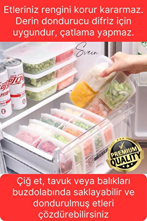 10 Adet 1 Lt 4 Bölmeli Difriz Dondurulmuş Öğünlük Et Sebze Saklama Kabı Derin Dondurucu Organizer