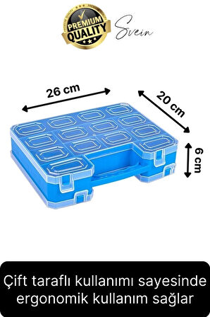 Premium Çift Taraflı Vida Çivi Balıkçı Malzeme Organizer Çanta 22 Gözlü Bölmeli Şeffaf Kilitli Kapak