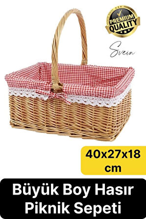 Premium Kamp Piknik Sepeti Yıkanabilir Astar Rattan Yiyecek Rustik Hasır Dokuma Dekoratif Outdoor