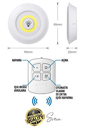 Kablosuz Uzaktan Kumandalı Beyaz 3lü Led Okuma Işık Gece Lambası Mutfak Dolap Koridor Pilli Dolapiçi