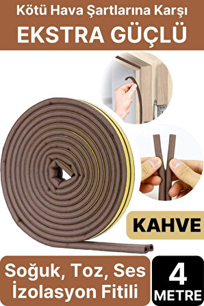 4 Metre Kahve Pvc Doğrama Kapı Pencere Soğuk Geçirmez Sızdırmaz İzolasyon Fitil Yapışkanlı 2x2=4 mt