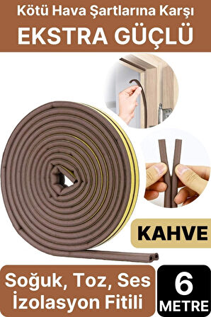 6 Metre Kahve Pvc Doğrama Kapı Pencere Soğuk Geçirmez Sızdırmaz İzolasyon Fitil Yapışkanlı 3x2=6 mt