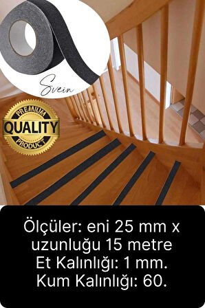 Premium 25mm x 15mt Siyah Kaydırmaz Bant Yapışkanlı Merdiven Basamak Zemin Güçlü Tutunabilen Halı