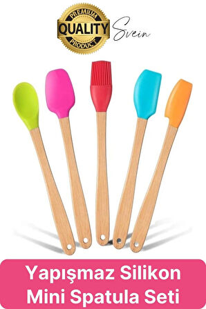 Mini Spatula Kaşık Fırça Setleri Yapışmaz Silikon Tencere Ahşap Saplı Renkli Pişirme Mutfak Araçları