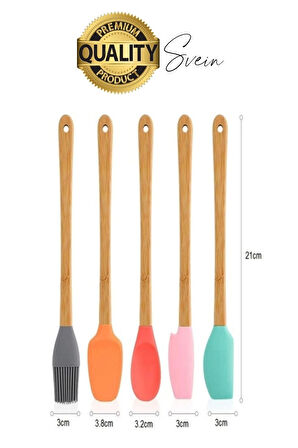 Mini Spatula Kaşık Fırça Setleri Yapışmaz Silikon Tencere Ahşap Saplı Renkli Pişirme Mutfak Araçları