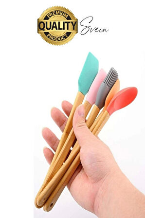 Mini Spatula Kaşık Fırça Setleri Yapışmaz Silikon Tencere Ahşap Saplı Renkli Pişirme Mutfak Araçları