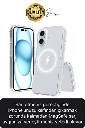 Premium Apple İphone 16 Plus 6.7 inç Uyumlu Kablosuz Şarj Destekli Sert Silikon Şeffaf Kılıf Magsafe