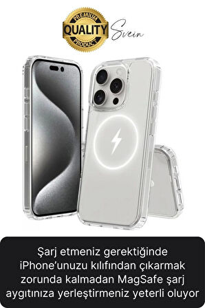 Premium Apple İphone 16 Pro 6.3 inç Uyumlu Kablosuz Şarj Destekli Sert Silikon Şeffaf Kılıf Magsafe