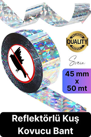 Premium Kuş Kondurmaz Rahatsız Eden Şerit Bant 45 mm x 50 mt Yansıtıcı Kuşsavar Çatı Hologram Bandı