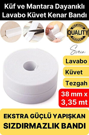 Ekstra Kalın 3.35 mt Banyo Küvet Duşakabin Mutfak Tezgah Lavabo Su Sızdırmaz Kenar Bandı Beyaz Bant