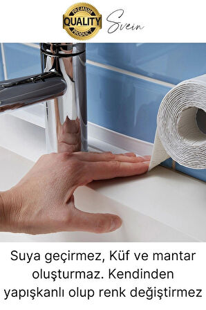 Ekstra Kalın 3.35 mt Banyo Küvet Duşakabin Mutfak Tezgah Lavabo Su Sızdırmaz Kenar Bandı Beyaz Bant