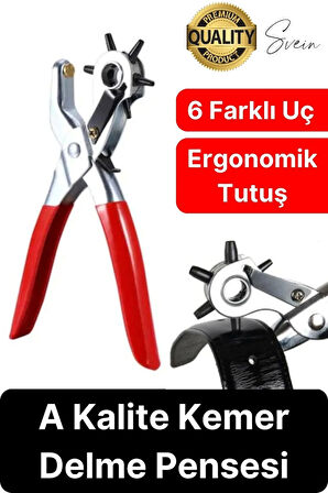 6 Uçlu Kemer ve Deri Delme Delici Aleti Ergonomik Saplı Metal Çelik Delgeç Hızlı Pratik Kolay Zımba