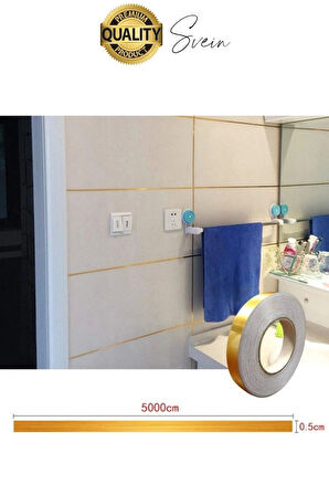 Premium Kendinden Yapışkanlı Gold Sarı Renk Fayans Derz Arası İzolasyon Bandı Dekoratif Bant 0,5 cm