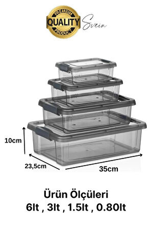 Premium Organizer 4'lü Plastik Erzak Gıda Saklama Kabı Seti İç İçe Kilitli İstifleme Yer Tasarrufu