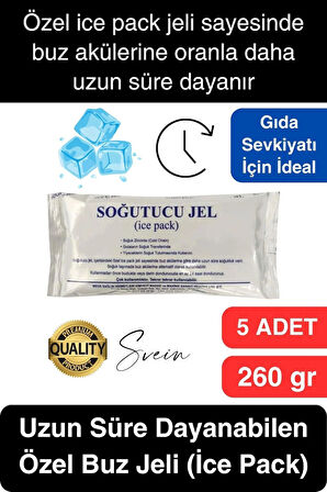 5 Adet 260 gr Soğutucu Jel Poşet Buz Aküsü Yolculuk Seyahat Yiyecek İçin Uygun Uzun Süre Dayanım