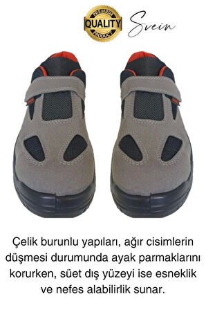 Çelik Burunlu Süet Deri İş Ayakkabısı Rahat Konforlu Hafif Ergonomik Cırtlı Nefes Alabilen Güvenli