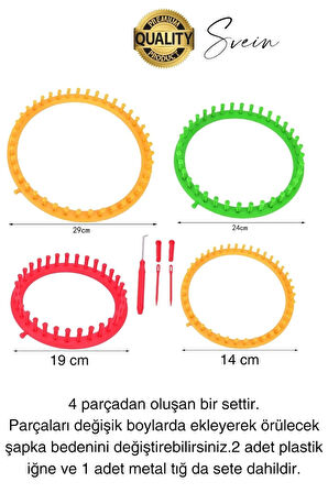 Pratik Yuvarlak Örgü Yapım Seti 4 Boy El Yapımı Atkı Bere Örme Tezgahı Kanca Plastik İğne Dokuma