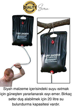 Premium Güneşte Isınabilen Taşınabilir Katlanabilen 20 Lt Kamp Duşu Seti Yıkanma Banyo Hortum Başlık