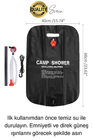 Premium Güneşte Isınabilen Taşınabilir Katlanabilen 20 Lt Kamp Duşu Seti Yıkanma Banyo Hortum Başlık