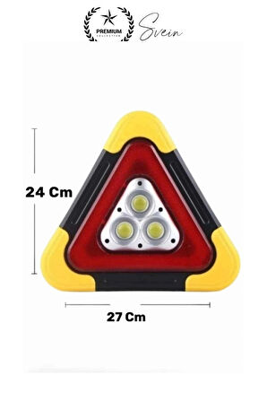 Led Işıklı Üçgen Reflektör Projektör Acil Durum Feneri Flaşör Trafik Şarjlı Solar İkaz Lambası