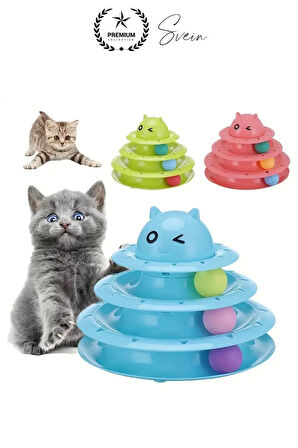 3 Katlı 3 Toplu Kedi Oyuncağı Yuvarlak Eğlence Dönen Hareketli ABS Plastik Çıngıraklı Zeka Gelişim