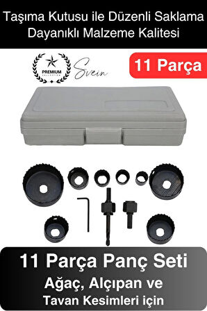 11 Parça Panç Seti Ağaç Kesme Testere Matkap Ucu Takımı Alçıpan Tavan Kartonpiyer Alyan Anahtar