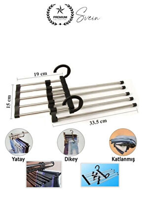 Pantolon Askısı 5 in 1 Hareketli Dolap İçi Şal Kravat Düzenleyici Katmanlı Organizer Askılığı