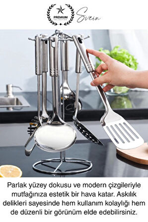 5'li Paslanmaz Çelik Mutfak Seti Servis Kepçe Kevgir Spatula Kaşık Takımı Metal Hijyen Çeyiz Pratik