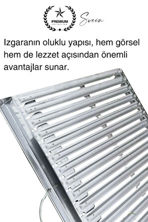 Premium 40 x 20 cm Paslanmaz Çelik 0,8 Kalın Oluklu Izgara Mangal Piknik Kamp Et Balık Kebap Pişirme