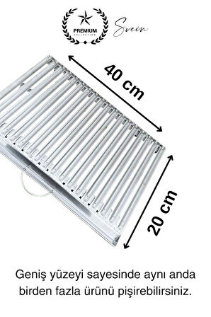Premium 40 x 20 cm Paslanmaz Çelik 0,8 Kalın Oluklu Izgara Mangal Piknik Kamp Et Balık Kebap Pişirme