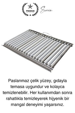 Premium 40 x 20 cm Paslanmaz Çelik 0,8 Kalın Oluklu Izgara Mangal Piknik Kamp Et Balık Kebap Pişirme