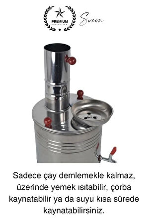Premium Tek Musluklu 10 lt Kömürlü Kamp Piknik İçin Çok Amaçlı Odunlu Çay Semaveri Paslanmaz Çelik